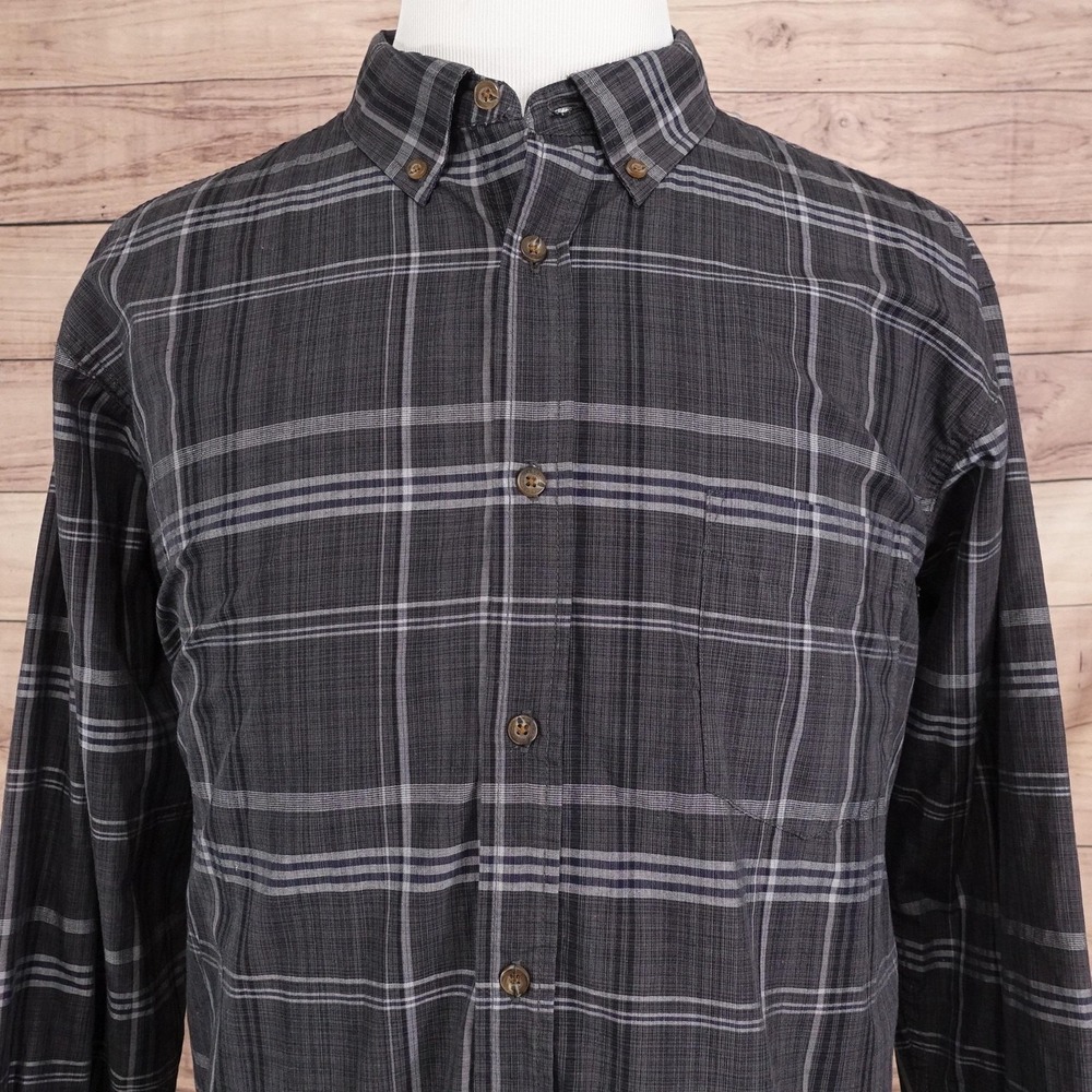 Haggar Shirt Mens XL Gray Plaid Long Sleeve Button-Up Cotton Polyester Casual